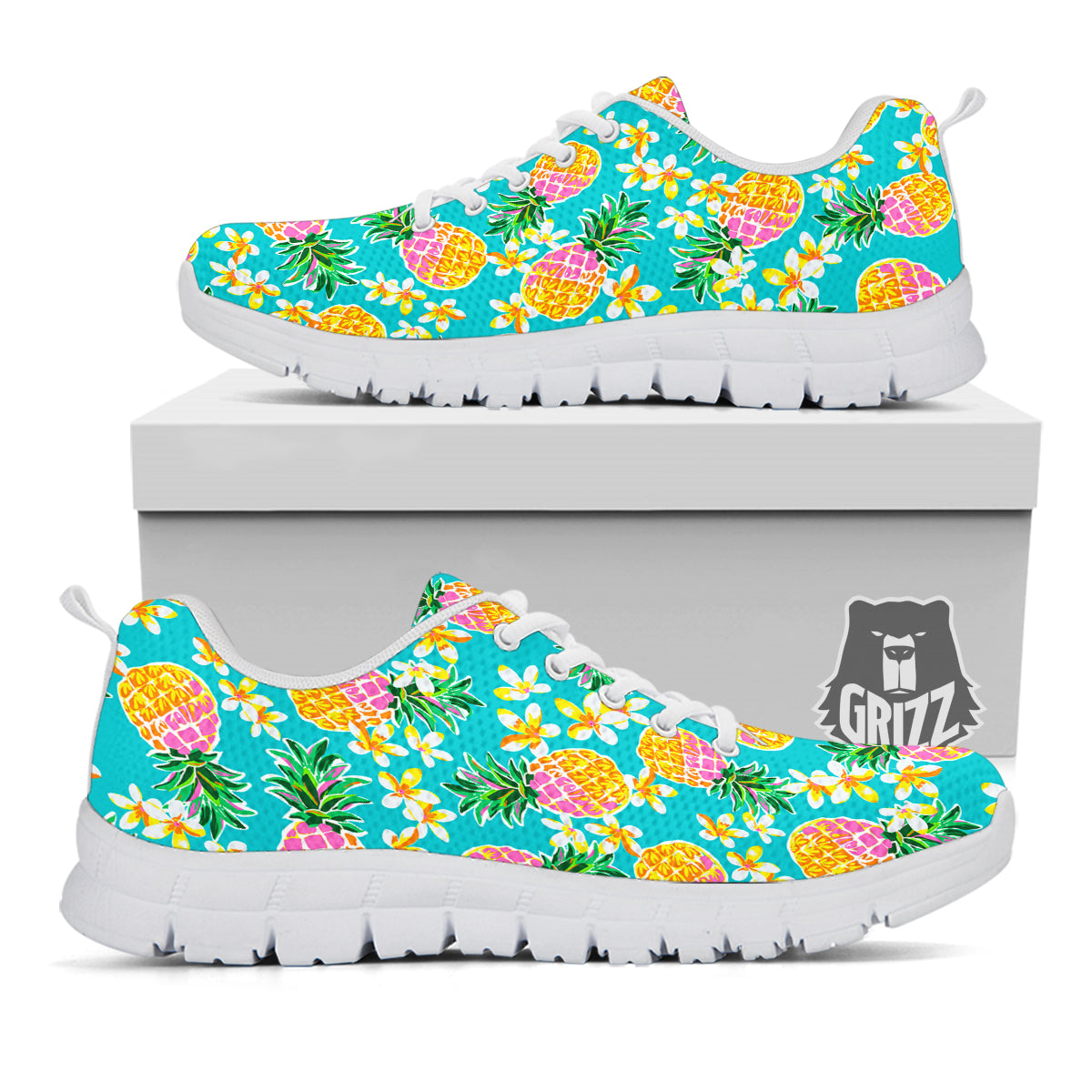 Pineapple Tropical Teal Print Pattern White Sneaker-grizzshop