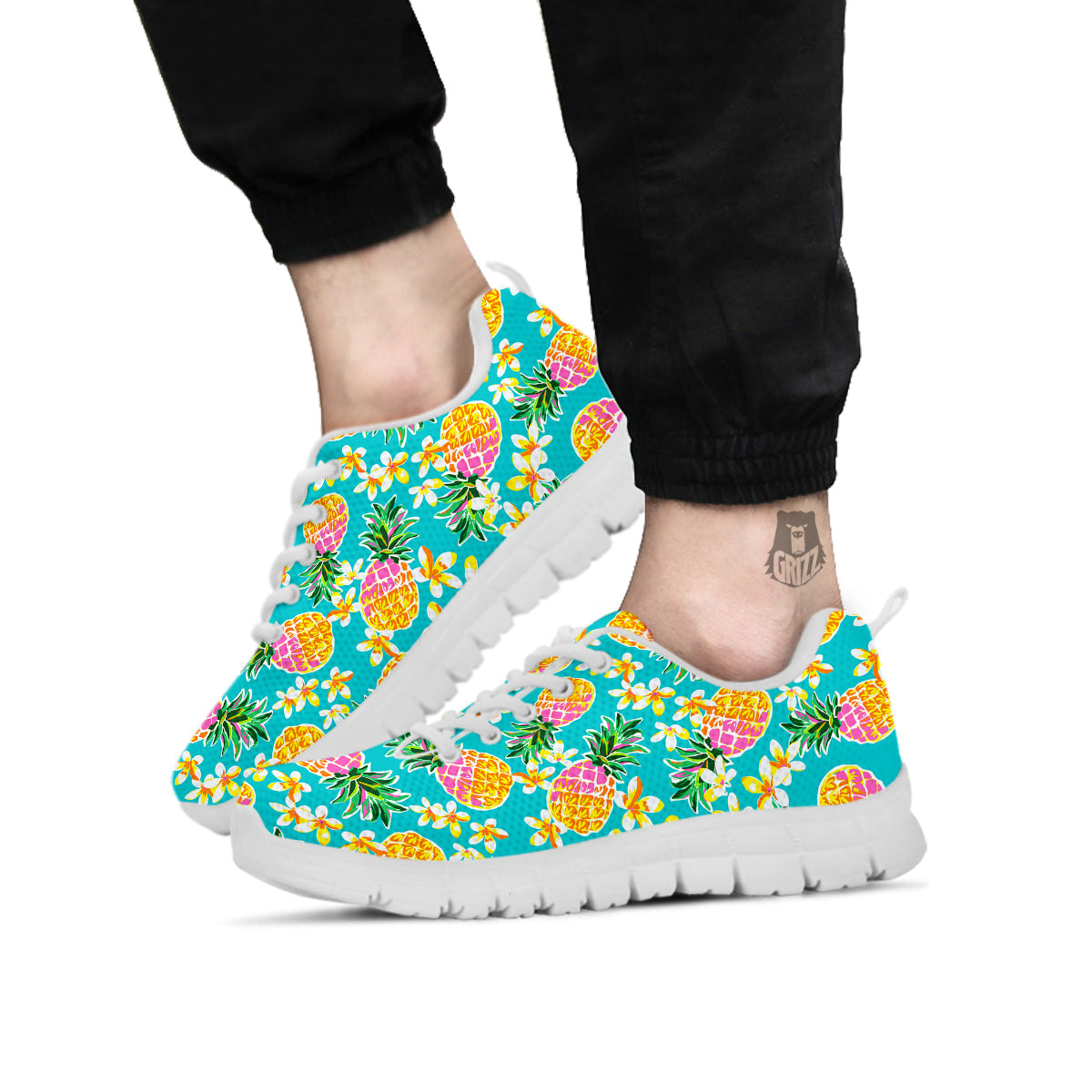 Pineapple Tropical Teal Print Pattern White Sneaker-grizzshop