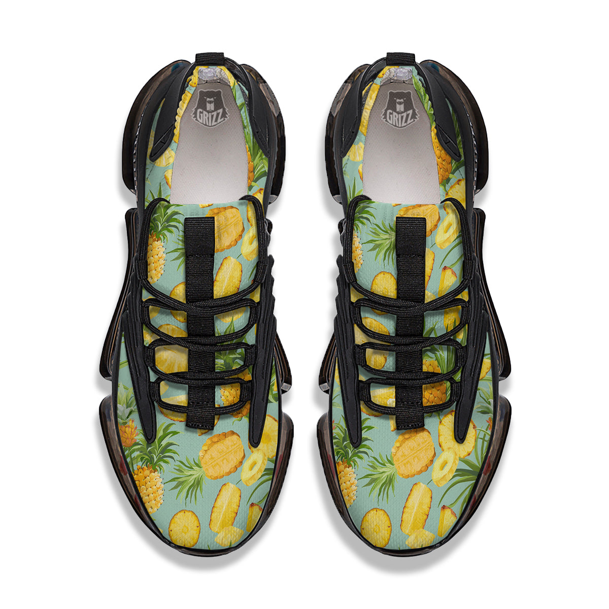 Pineapple Watercolor Print Pattern Black Gym Shoes-grizzshop