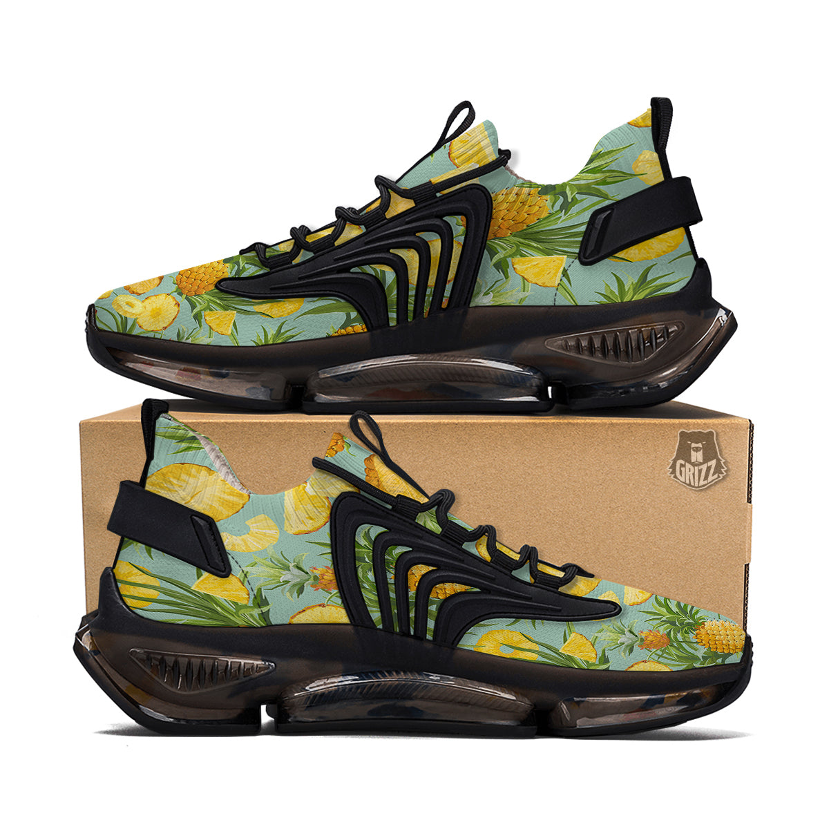 Pineapple Watercolor Print Pattern Black Gym Shoes-grizzshop