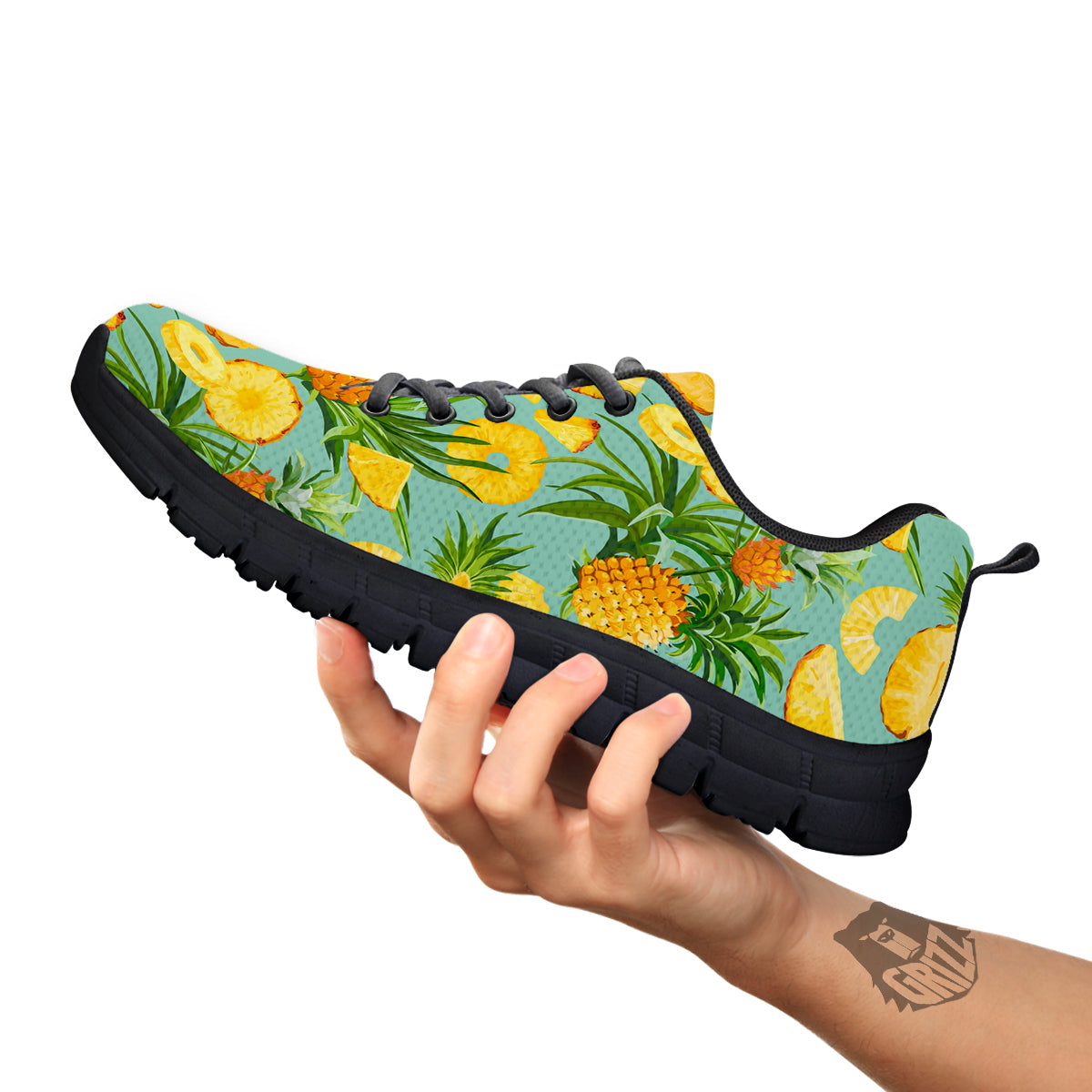 Pineapple Watercolor Print Pattern Black Sneaker-grizzshop