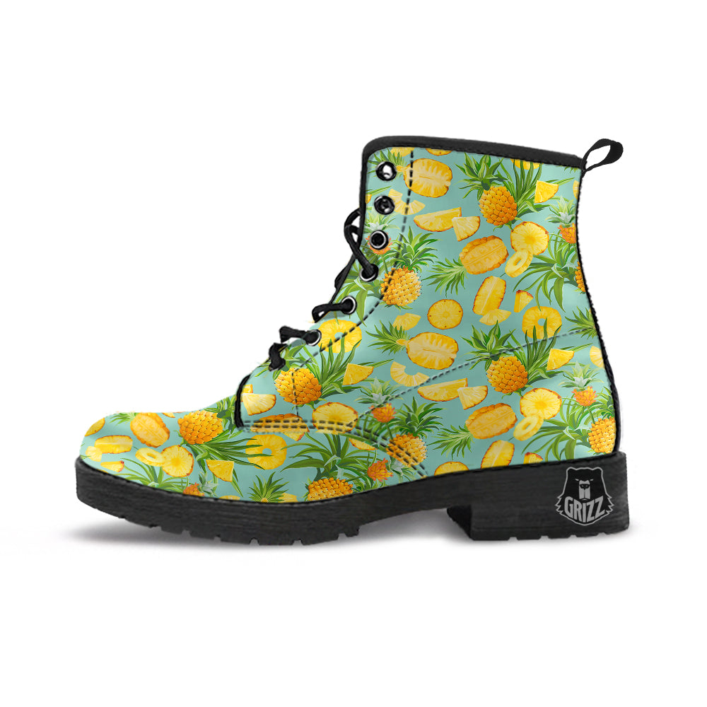Pineapple Watercolor Print Pattern Leather Boots-grizzshop