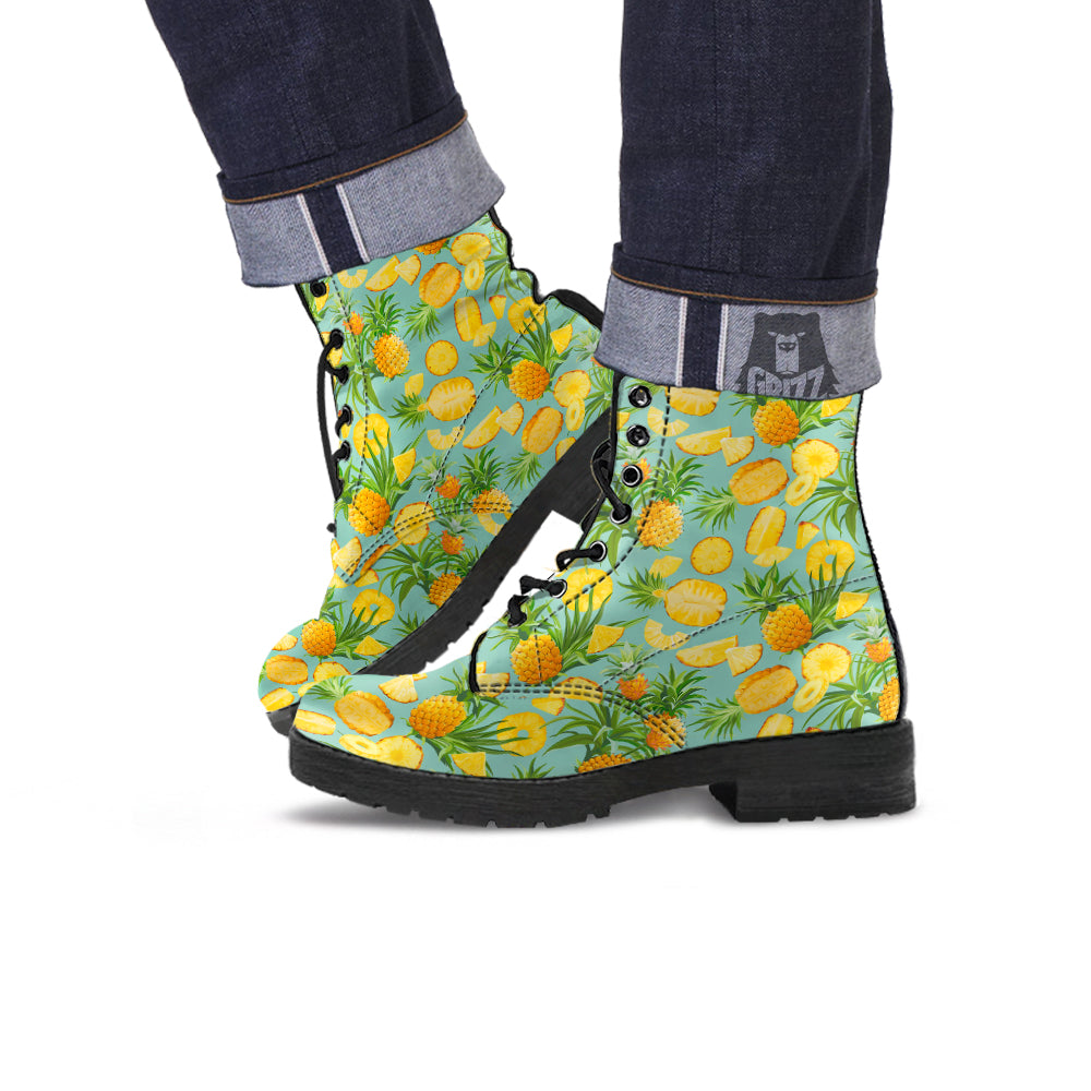 Pineapple Watercolor Print Pattern Leather Boots-grizzshop