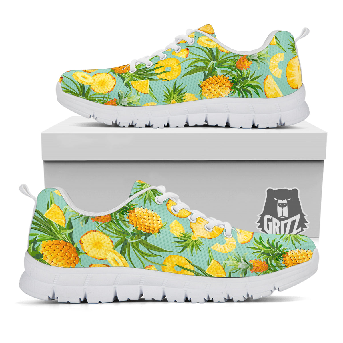 Pineapple Watercolor Print Pattern White Sneaker-grizzshop