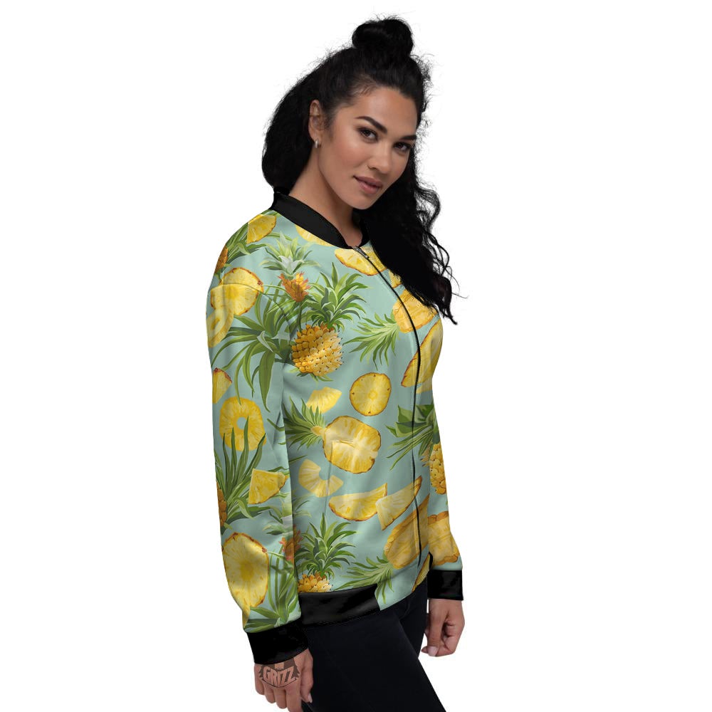Pineapple Watercolor Print Pattern Women's Bomber Jacket-grizzshop