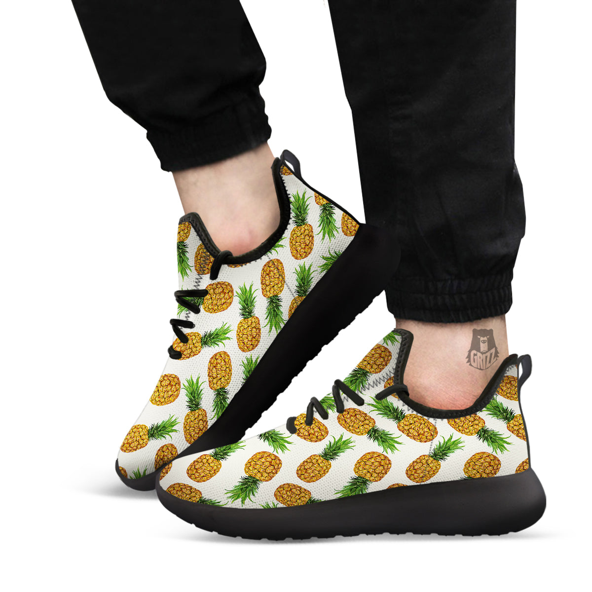 Pineapple White Print Pattern Black Athletic Shoes-grizzshop