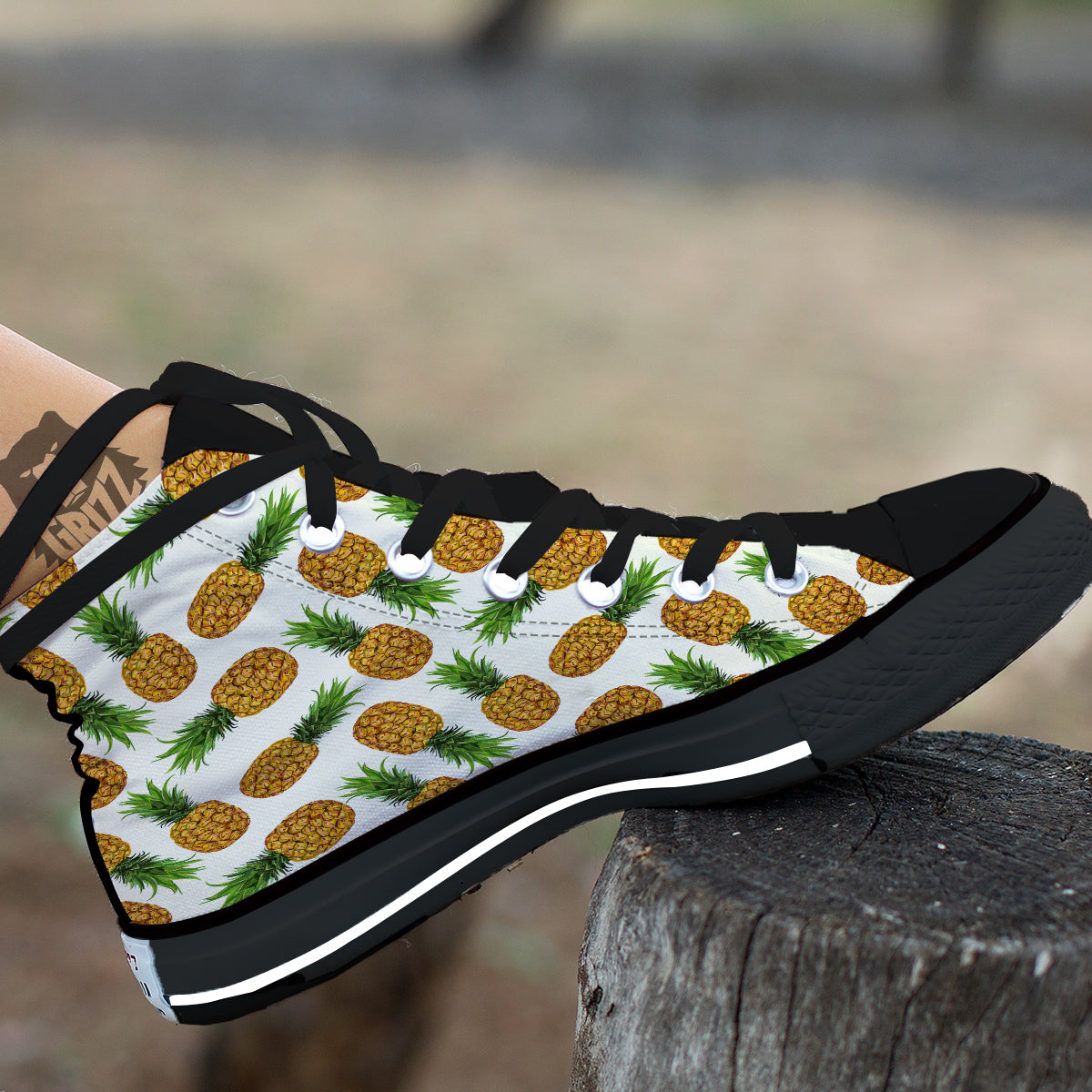 Pineapple White Print Pattern Black High Top Shoes-grizzshop