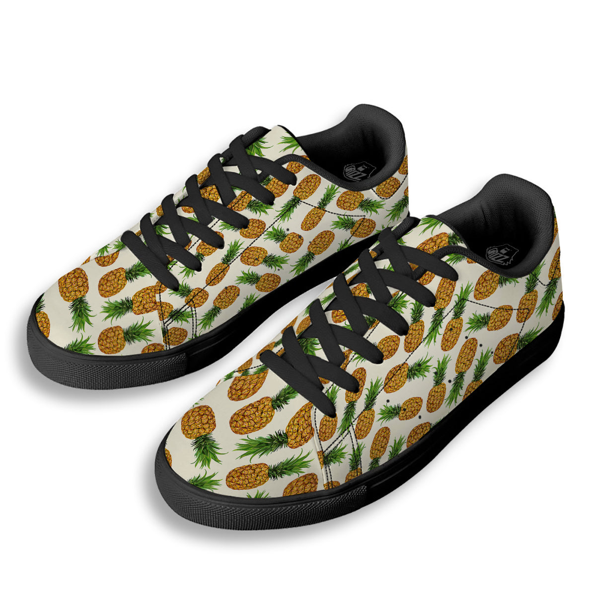 Pineapple White Print Pattern Black Low Top Sneakers-grizzshop