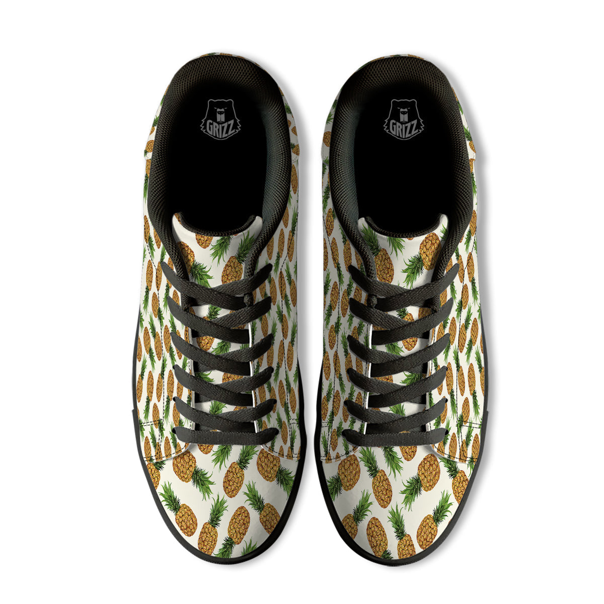 Pineapple White Print Pattern Black Low Top Sneakers-grizzshop