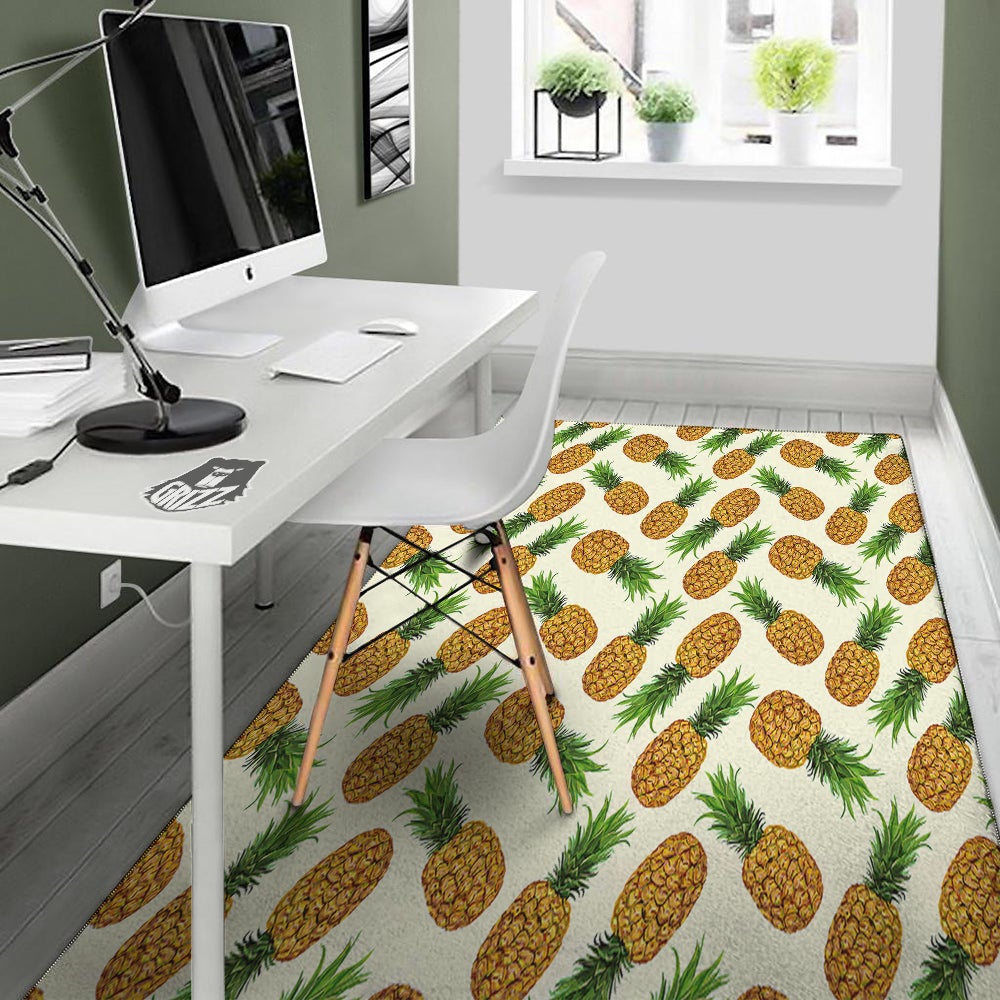 Pineapple White Print Pattern Floor Mat-grizzshop