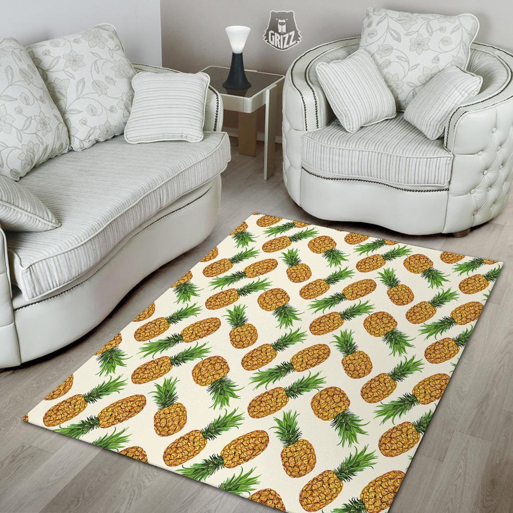 Pineapple White Print Pattern Floor Mat-grizzshop
