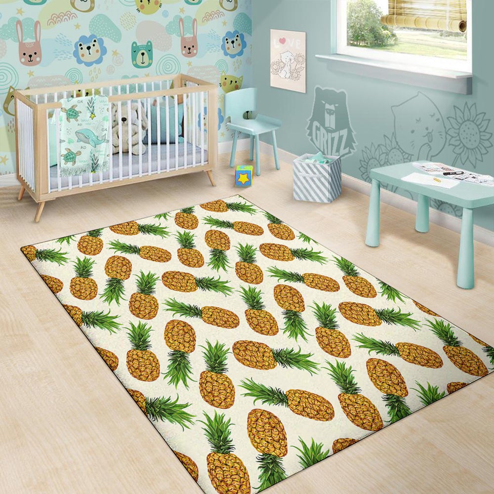 Pineapple White Print Pattern Floor Mat-grizzshop