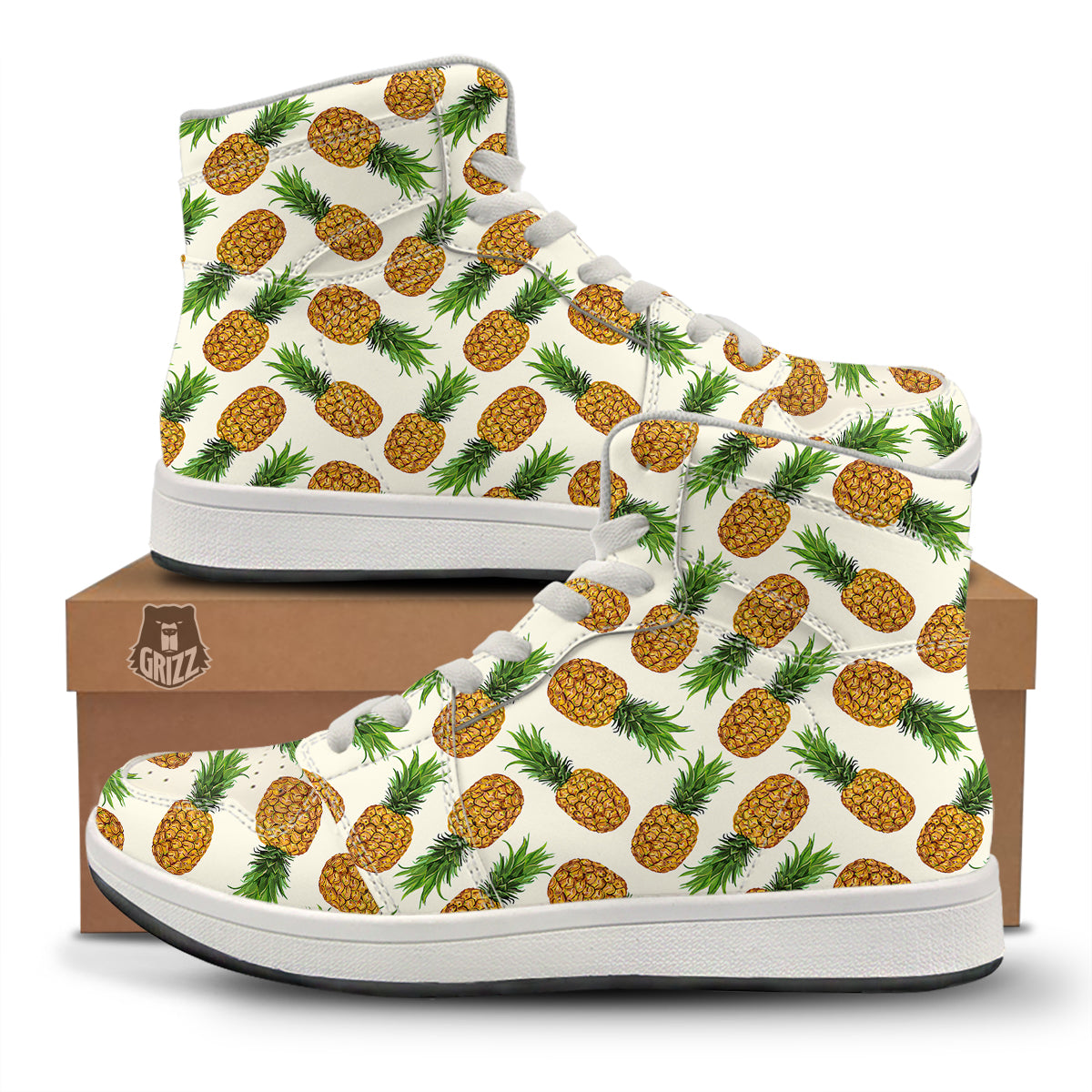 Pineapple White Print Pattern High Top Sneakers-grizzshop
