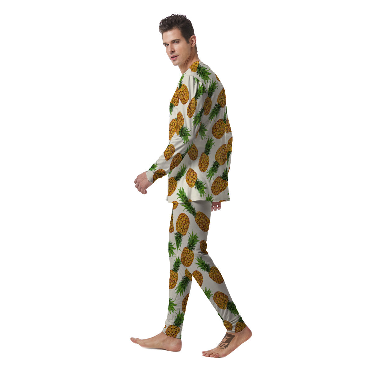 Pineapple White Print Pattern Men's Pajamas-grizzshop