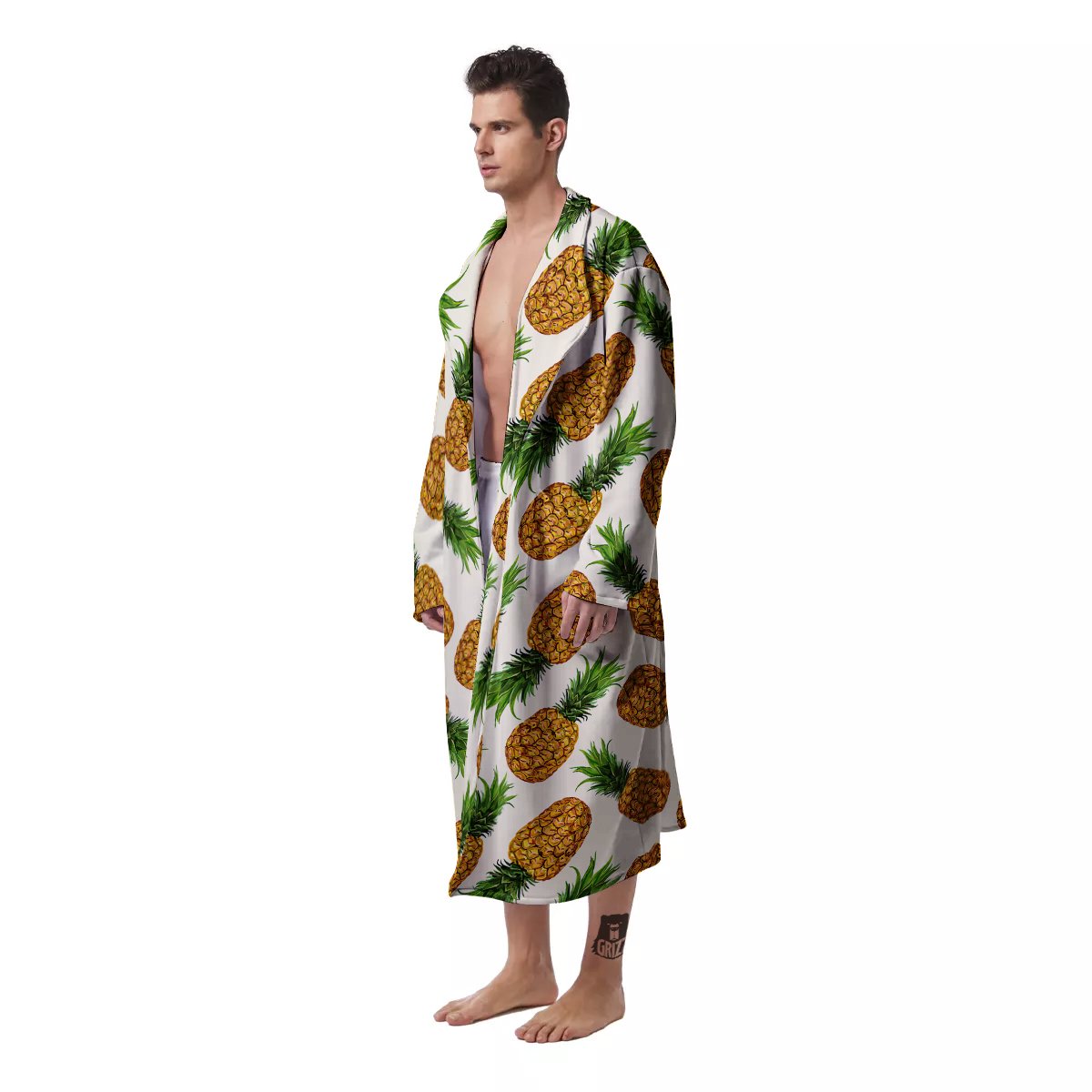 Pineapple White Print Pattern Men's Robe-grizzshop