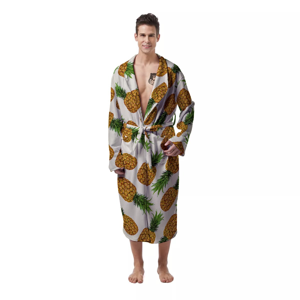 Pineapple White Print Pattern Men's Robe-grizzshop
