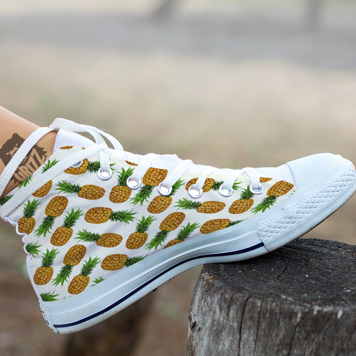 Pineapple White Print Pattern White High Top Shoes-grizzshop