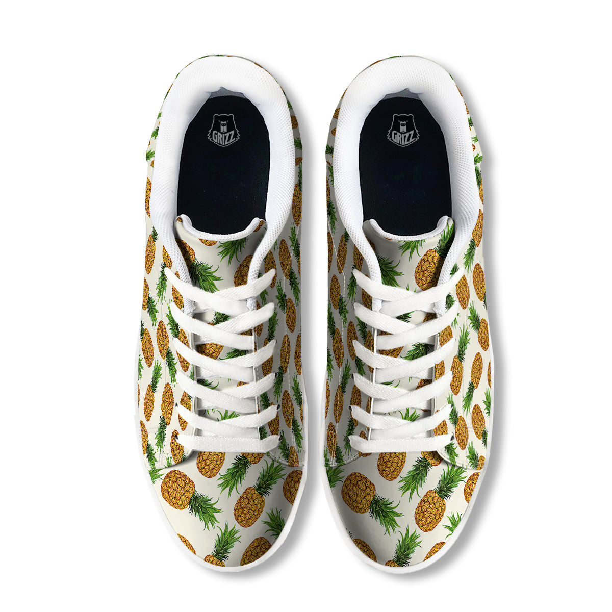 Pineapple White Print Pattern White Low Top Sneakers-grizzshop