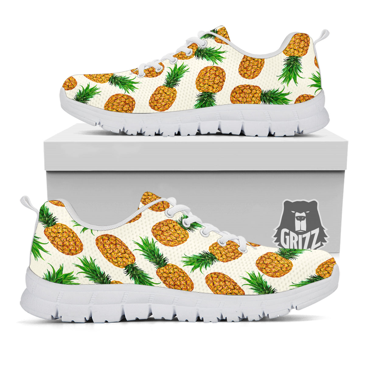 Pineapple White Print Pattern White Sneaker-grizzshop