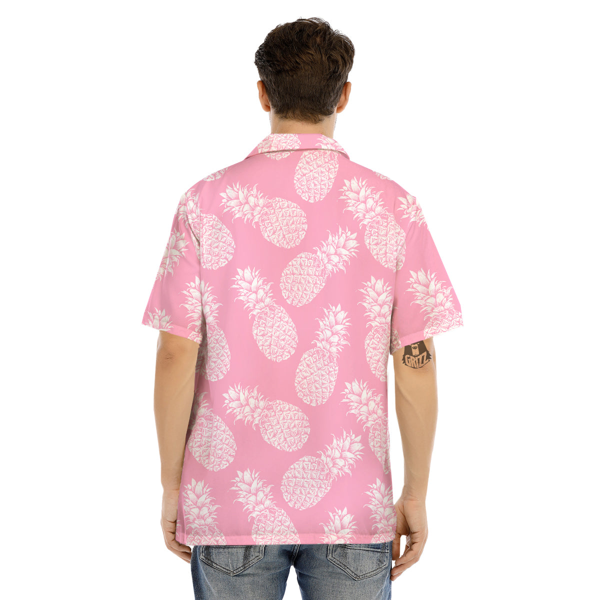 Pineapple White Summer Pink Print Pattern Men's Hawaiian Shirt-grizzshop