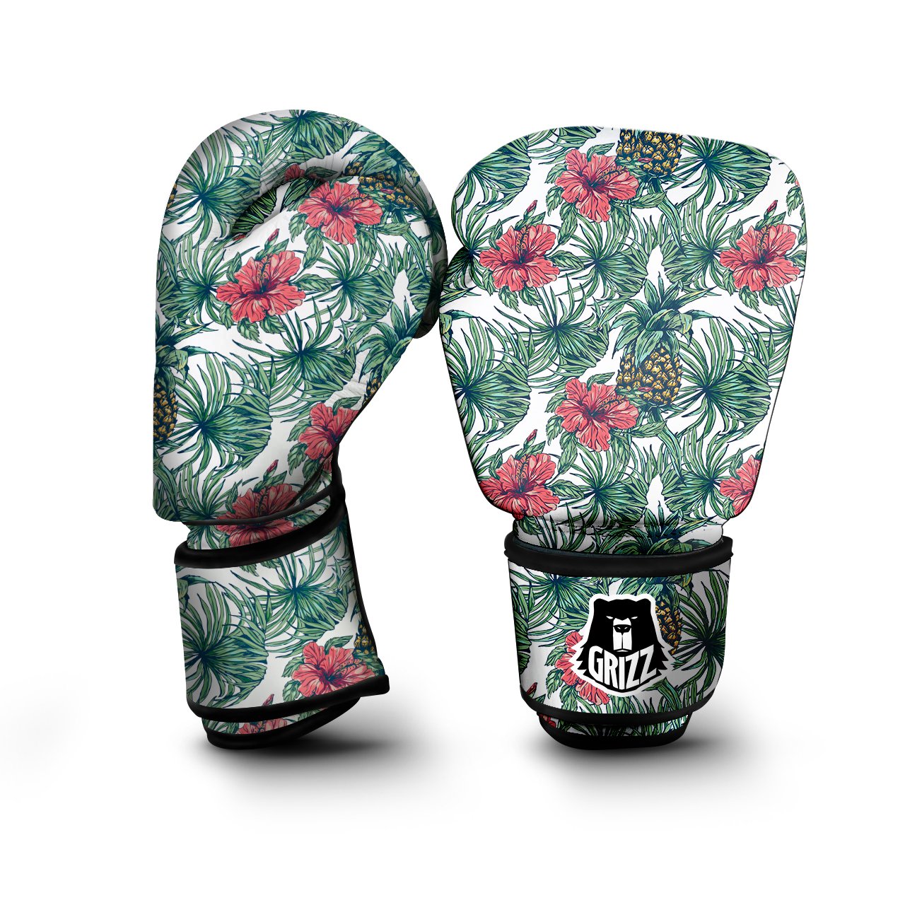 Pineapple White Tropical Print Pattern Boxing Gloves-grizzshop