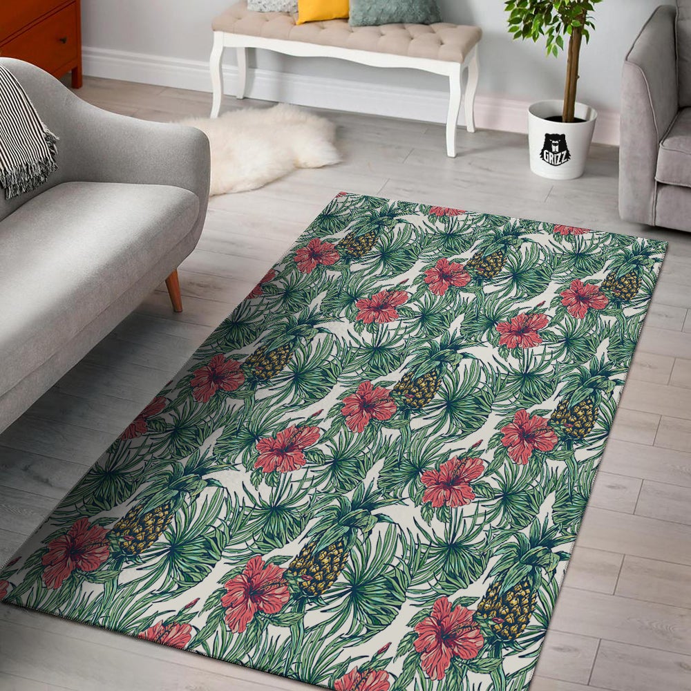 Pineapple White Tropical Print Pattern Floor Mat-grizzshop