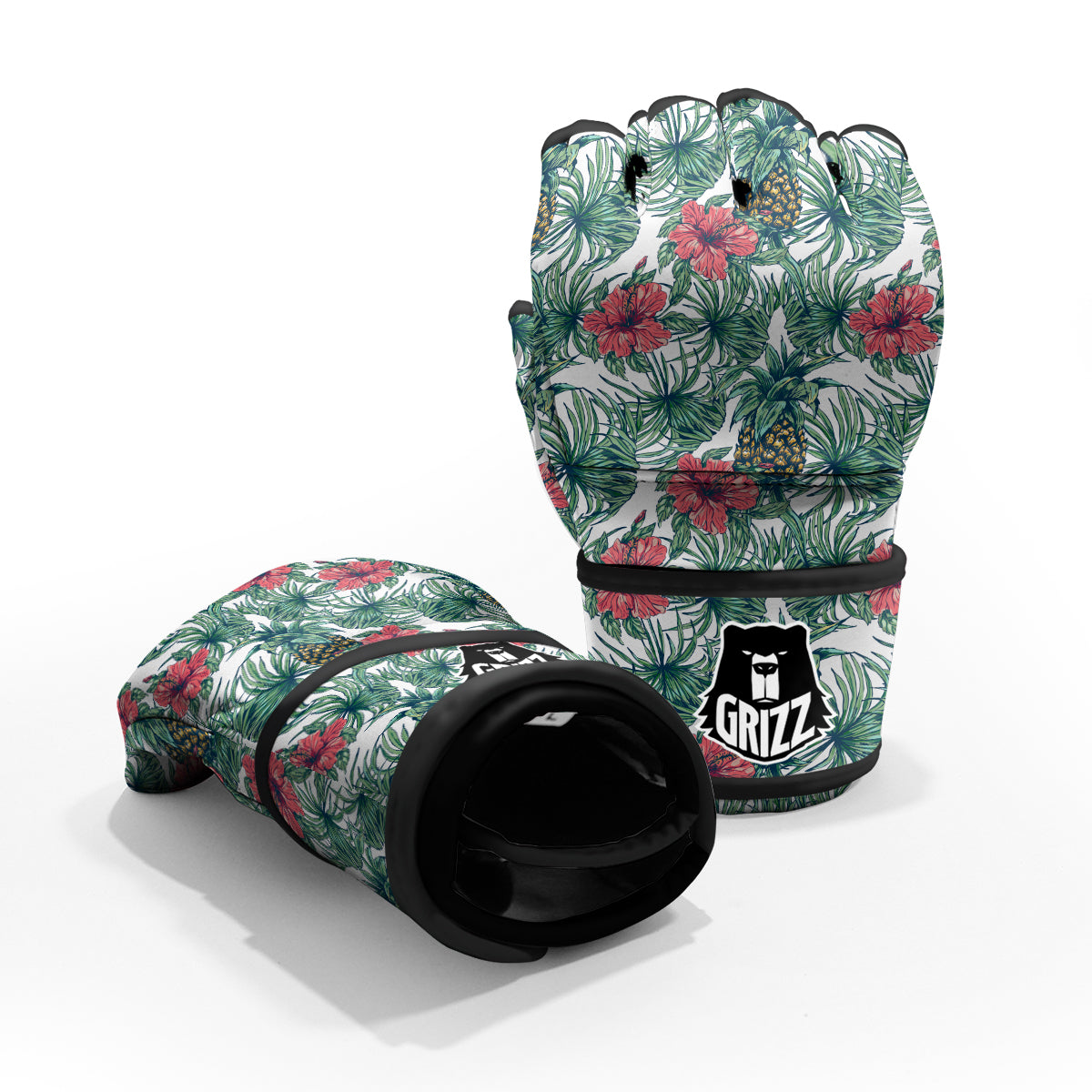 Pineapple White Tropical Print Pattern MMA Gloves-grizzshop