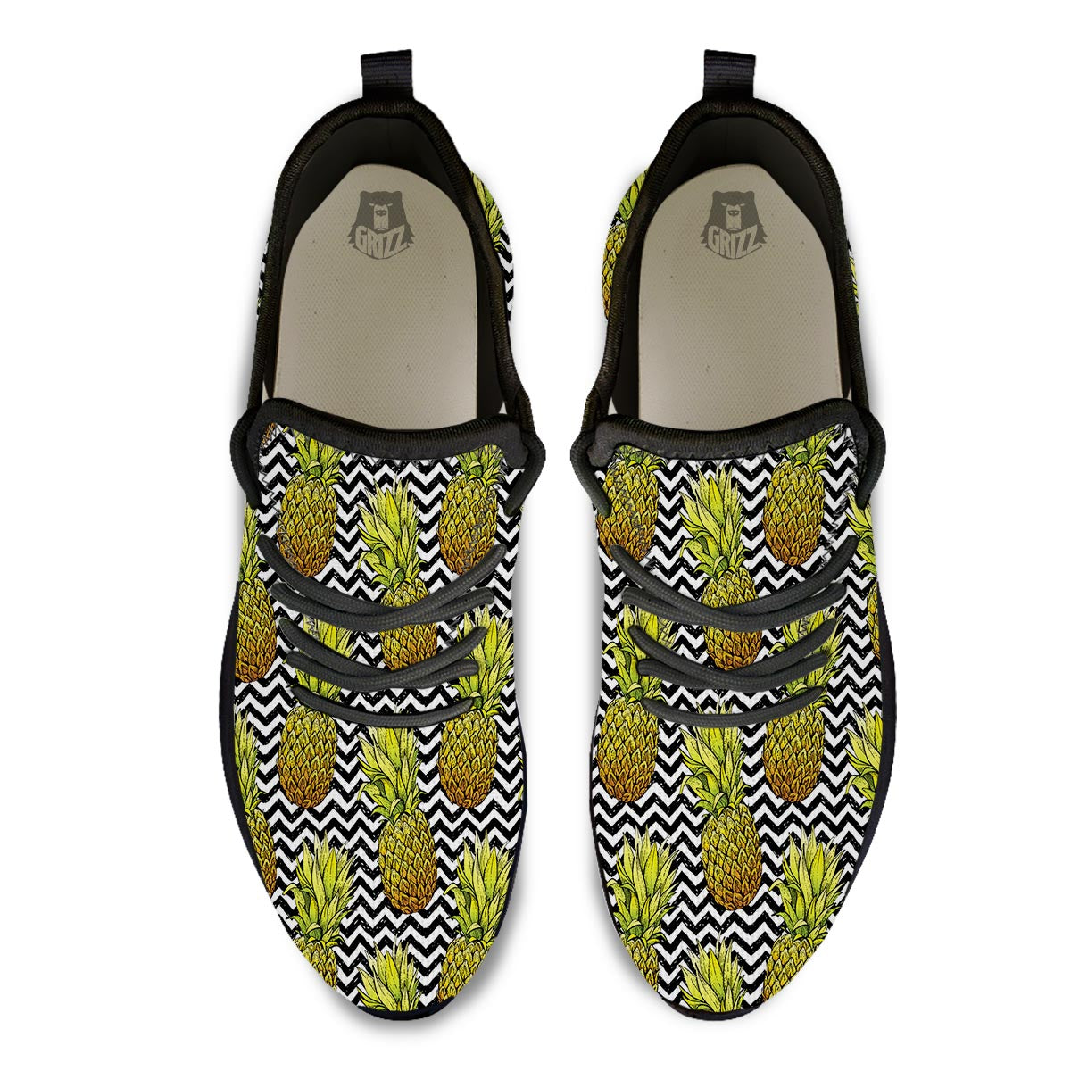 Pineapple White Zig Zag Print Pattern Black Athletic Shoes-grizzshop