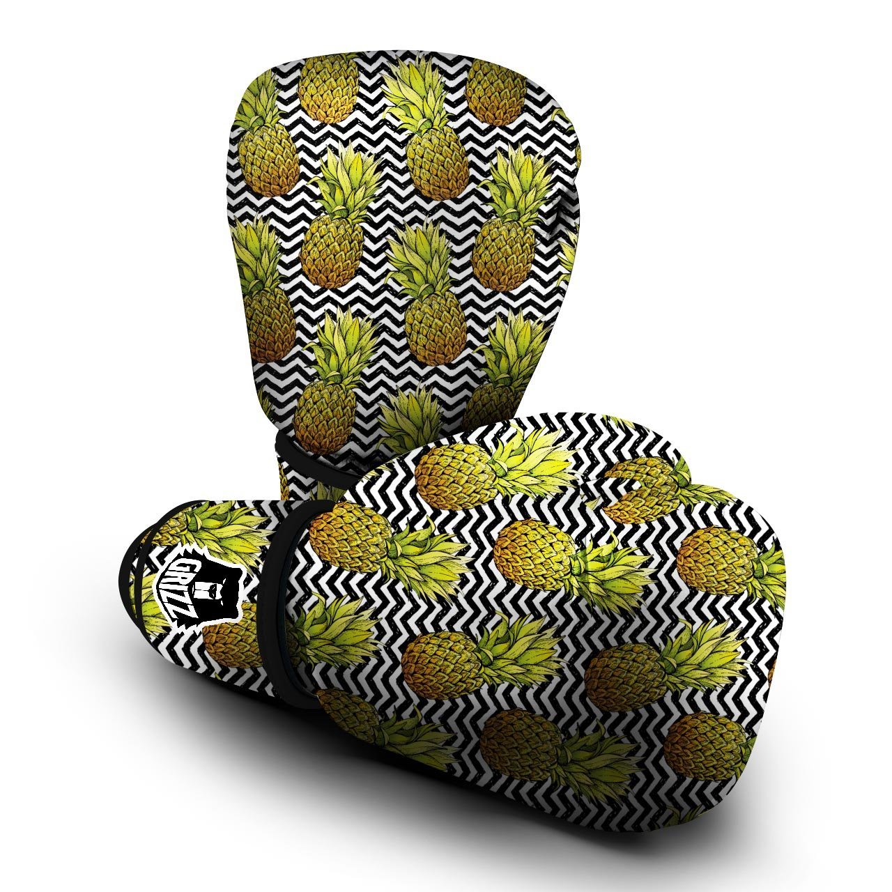 Pineapple White Zig Zag Print Pattern Boxing Gloves-grizzshop