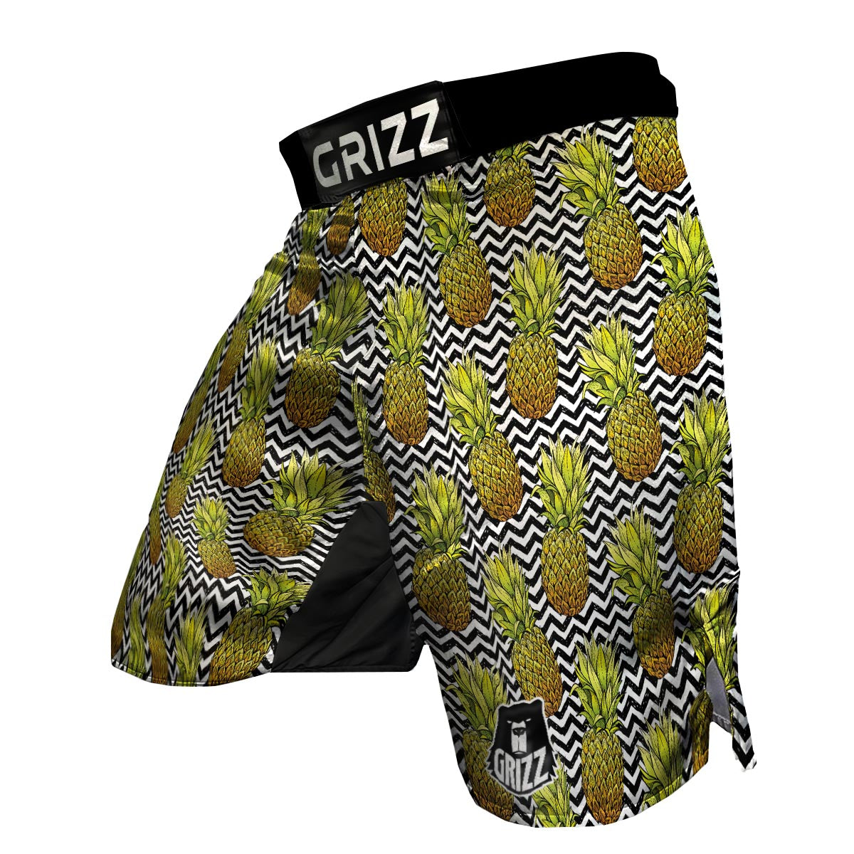 Pineapple White Zig Zag Print Pattern MMA Shorts-grizzshop