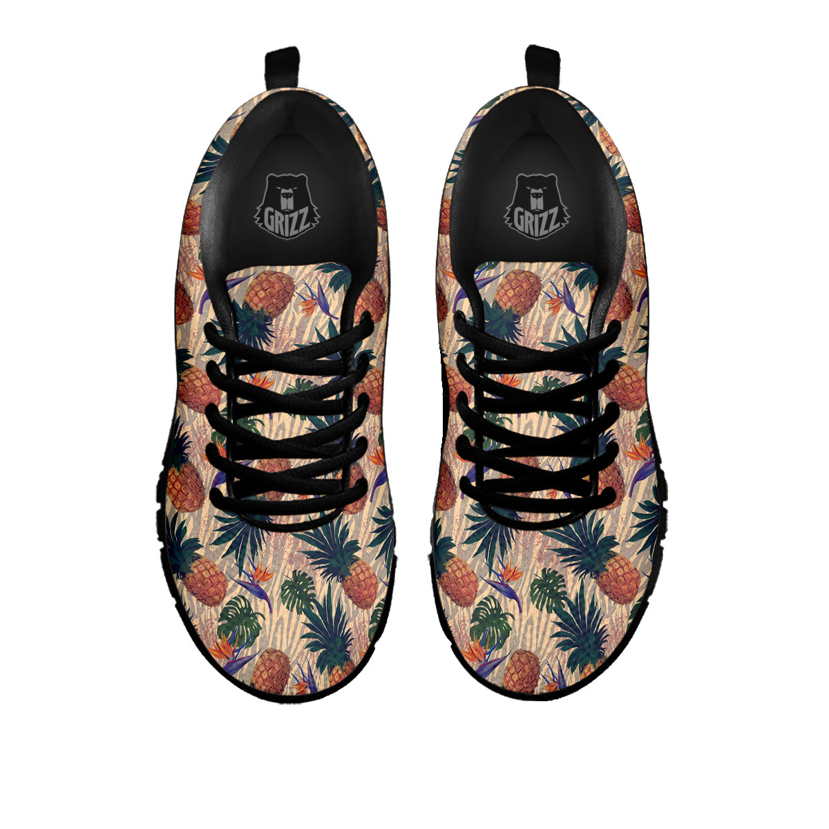 Pineapple Zebra Beige Print Pattern Black Sneaker-grizzshop