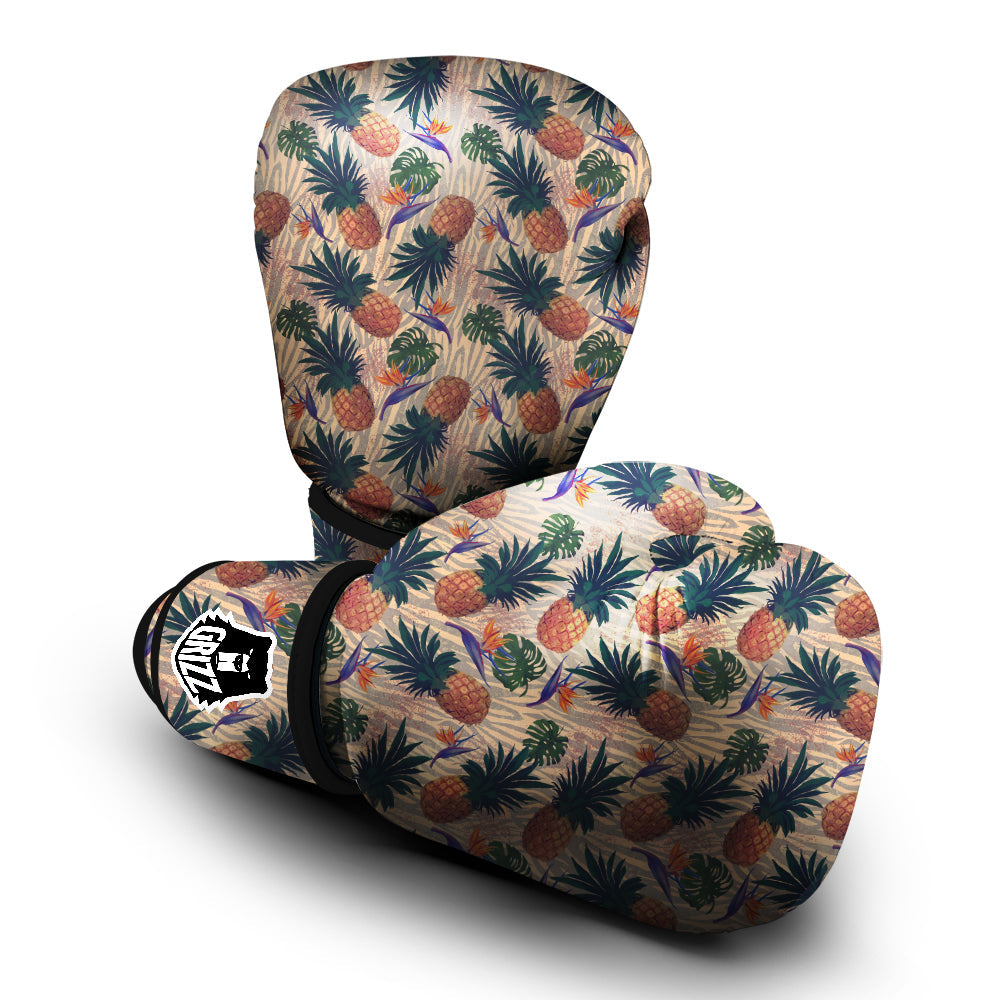 Pineapple Zebra Beige Print Pattern Boxing Gloves-grizzshop