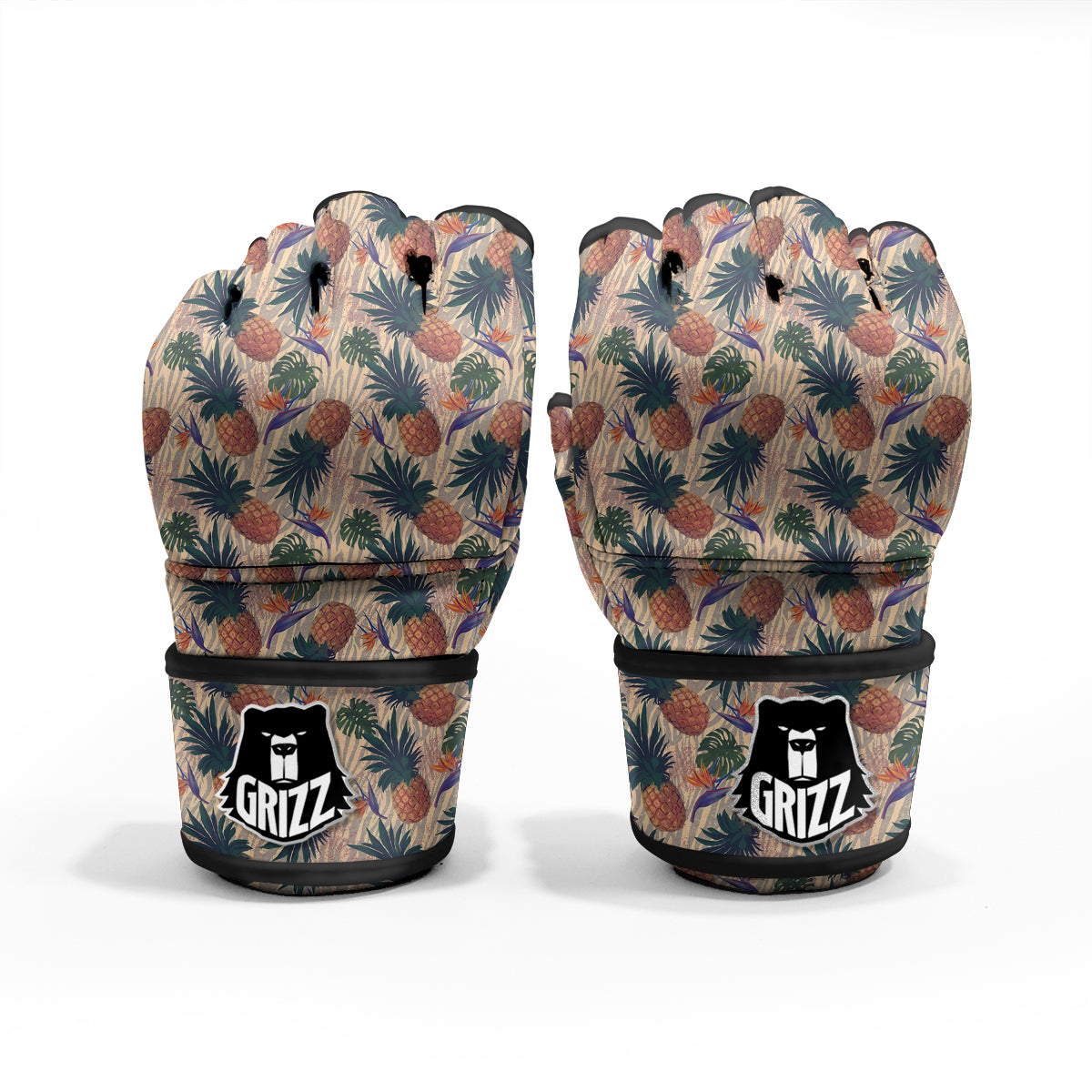 Pineapple Zebra Beige Print Pattern MMA Gloves-grizzshop