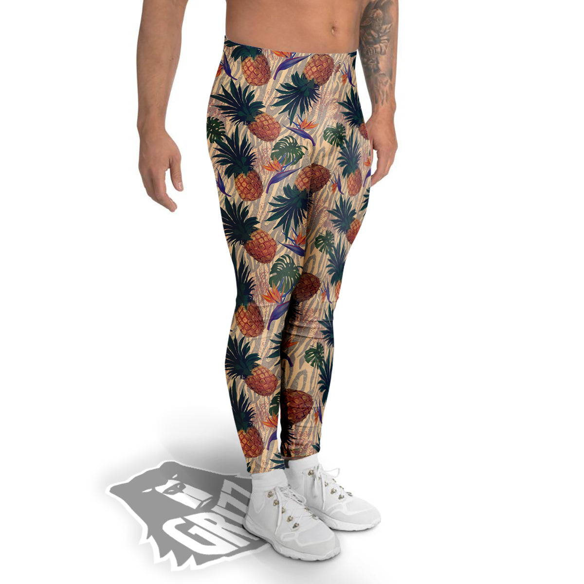 Pineapple Zebra Beige Print Pattern Men's Leggings-grizzshop