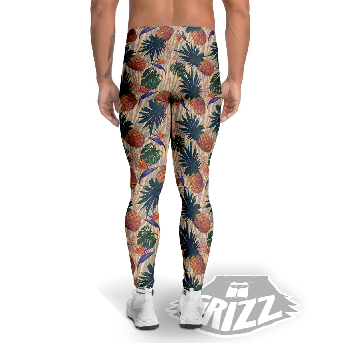 Pineapple Zebra Beige Print Pattern Men's Leggings-grizzshop