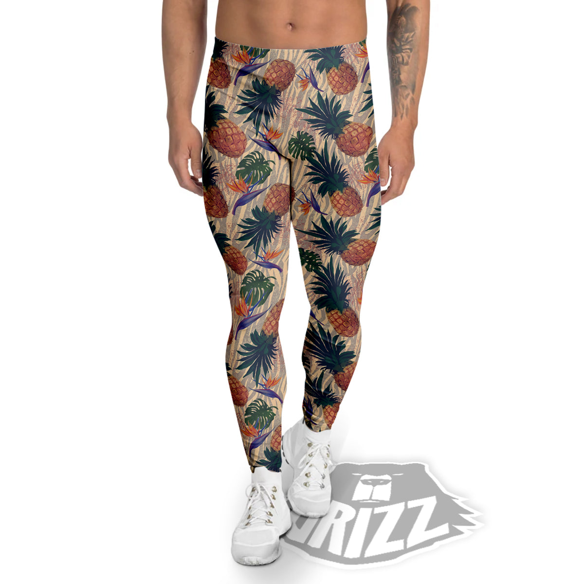 Pineapple Zebra Beige Print Pattern Men's Leggings-grizzshop