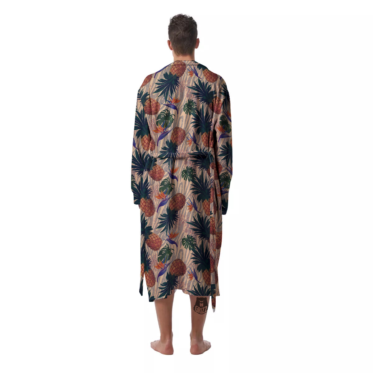 Pineapple Zebra Beige Print Pattern Men's Robe-grizzshop