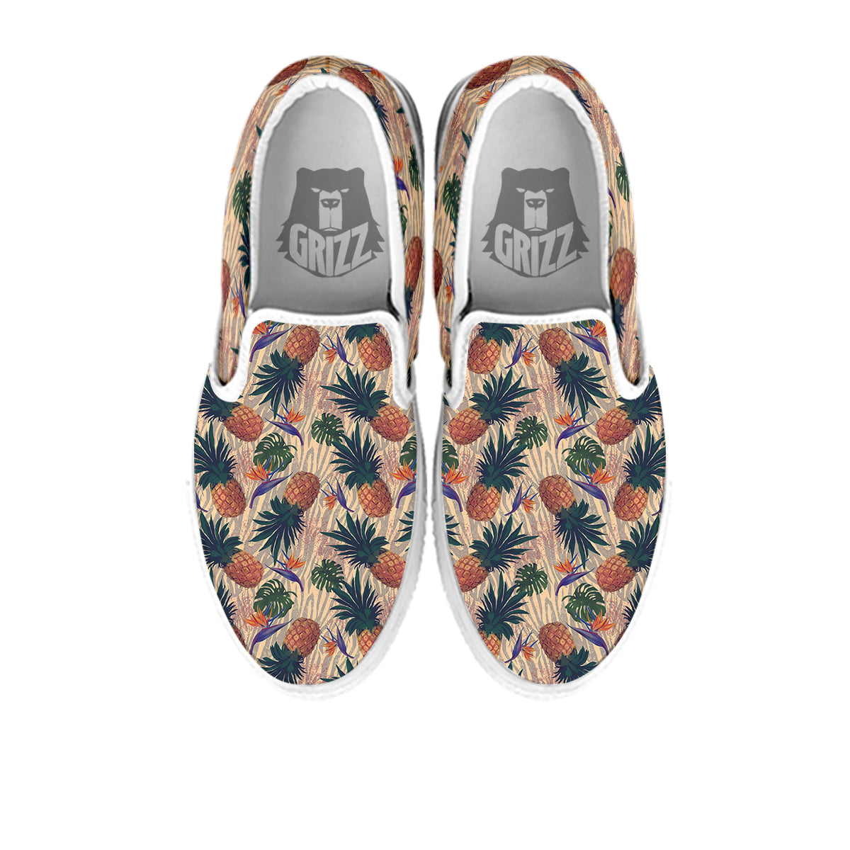 Pineapple Zebra Beige Print Pattern White Slip On Shoes-grizzshop