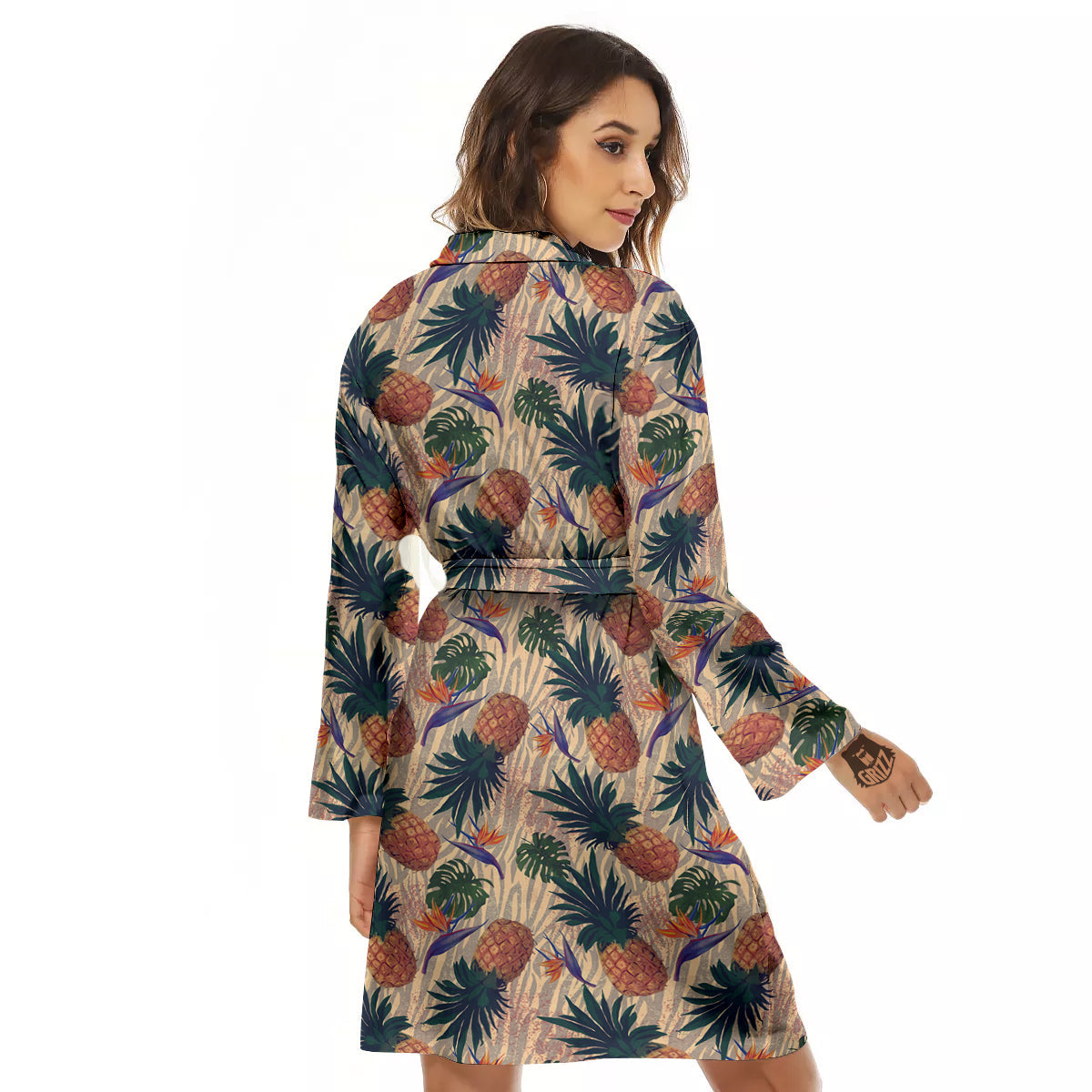 Pineapple Zebra Beige Print Pattern Women's Robe-grizzshop