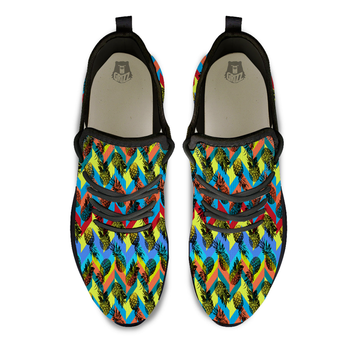 Pineapple Zigzag Print Pattern Black Athletic Shoes-grizzshop