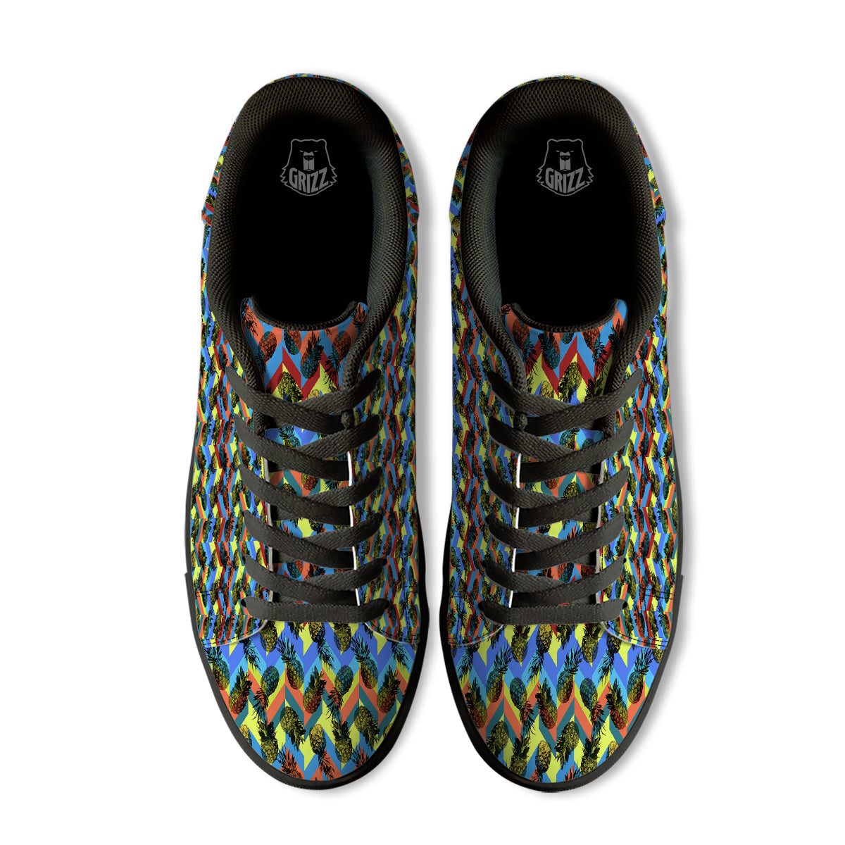 Pineapple Zigzag Print Pattern Black Low Top Sneakers-grizzshop