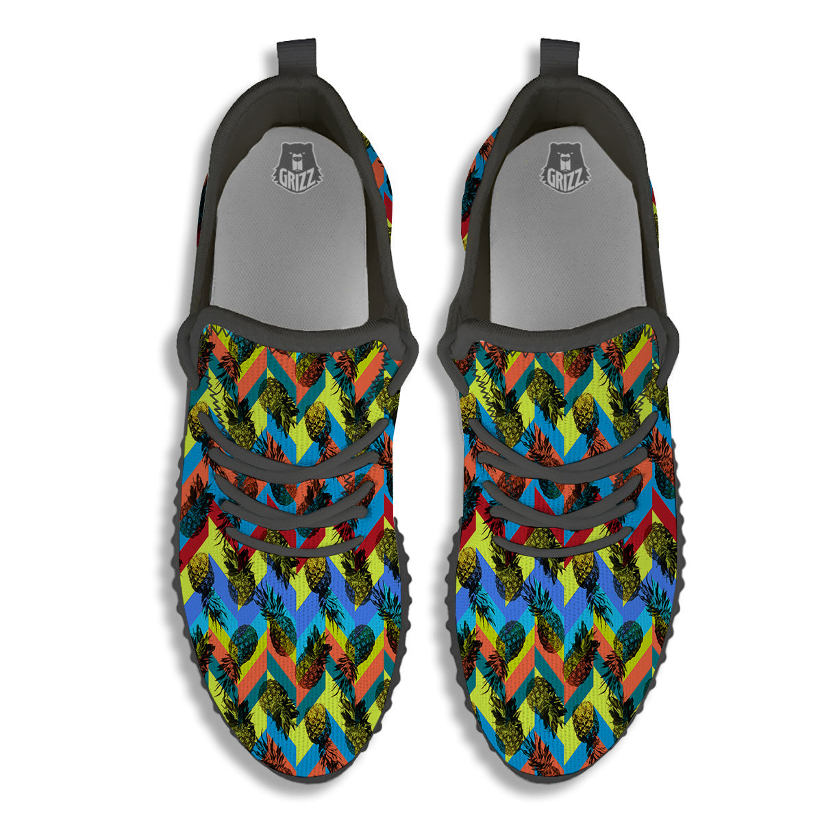 Pineapple Zigzag Print Pattern Black Walking Shoes-grizzshop