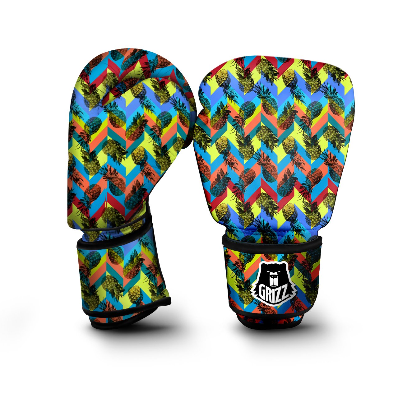 Pineapple Zigzag Print Pattern Boxing Gloves-grizzshop