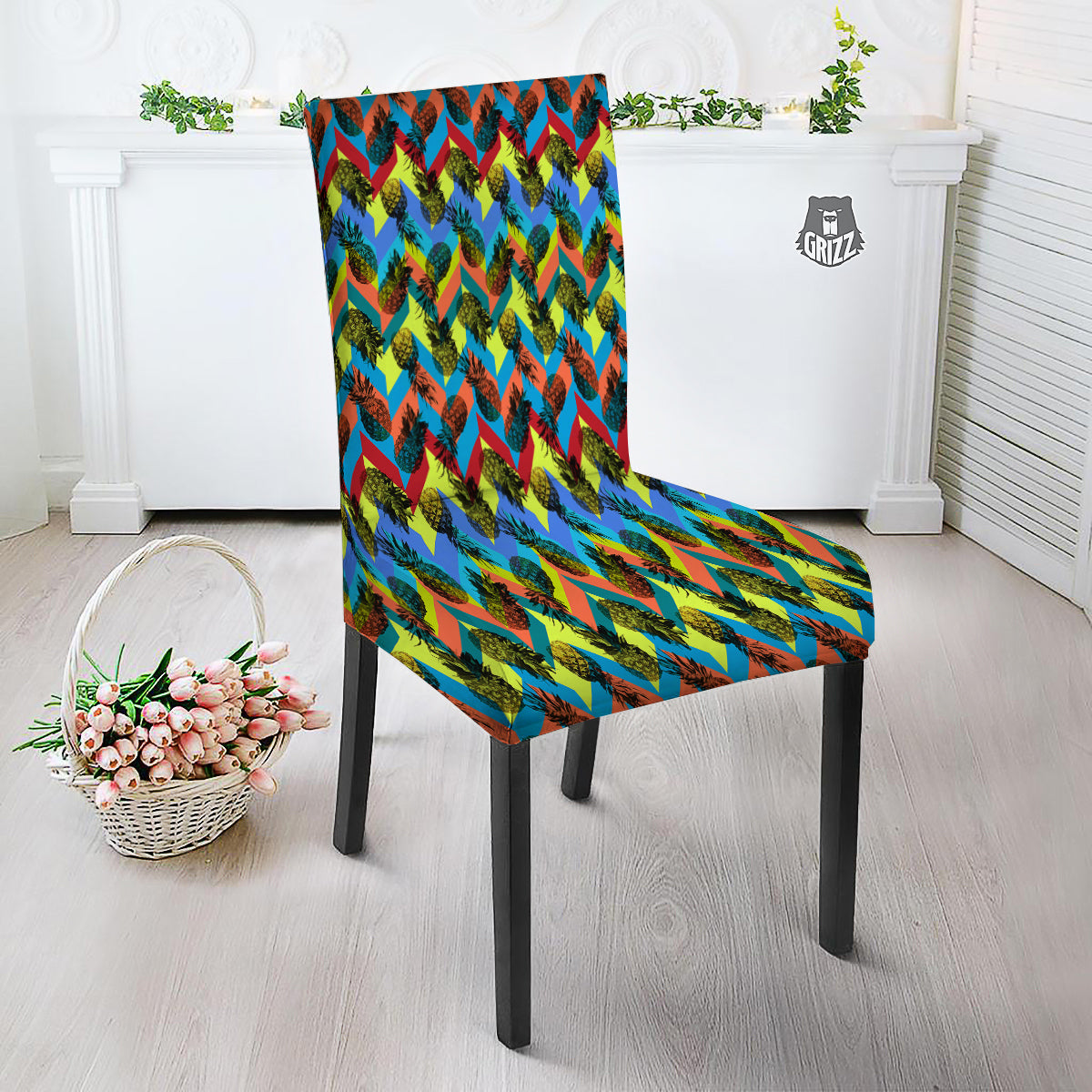 Pineapple Zigzag Print Pattern Dining Chair Slipcover-grizzshop