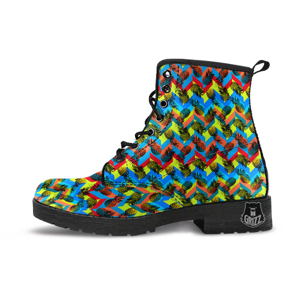 Pineapple Zigzag Print Pattern Leather Boots-grizzshop