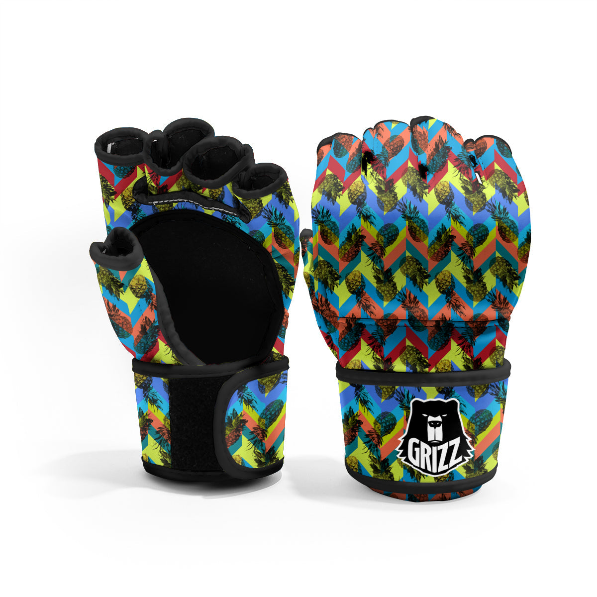 Pineapple Zigzag Print Pattern MMA Gloves-grizzshop
