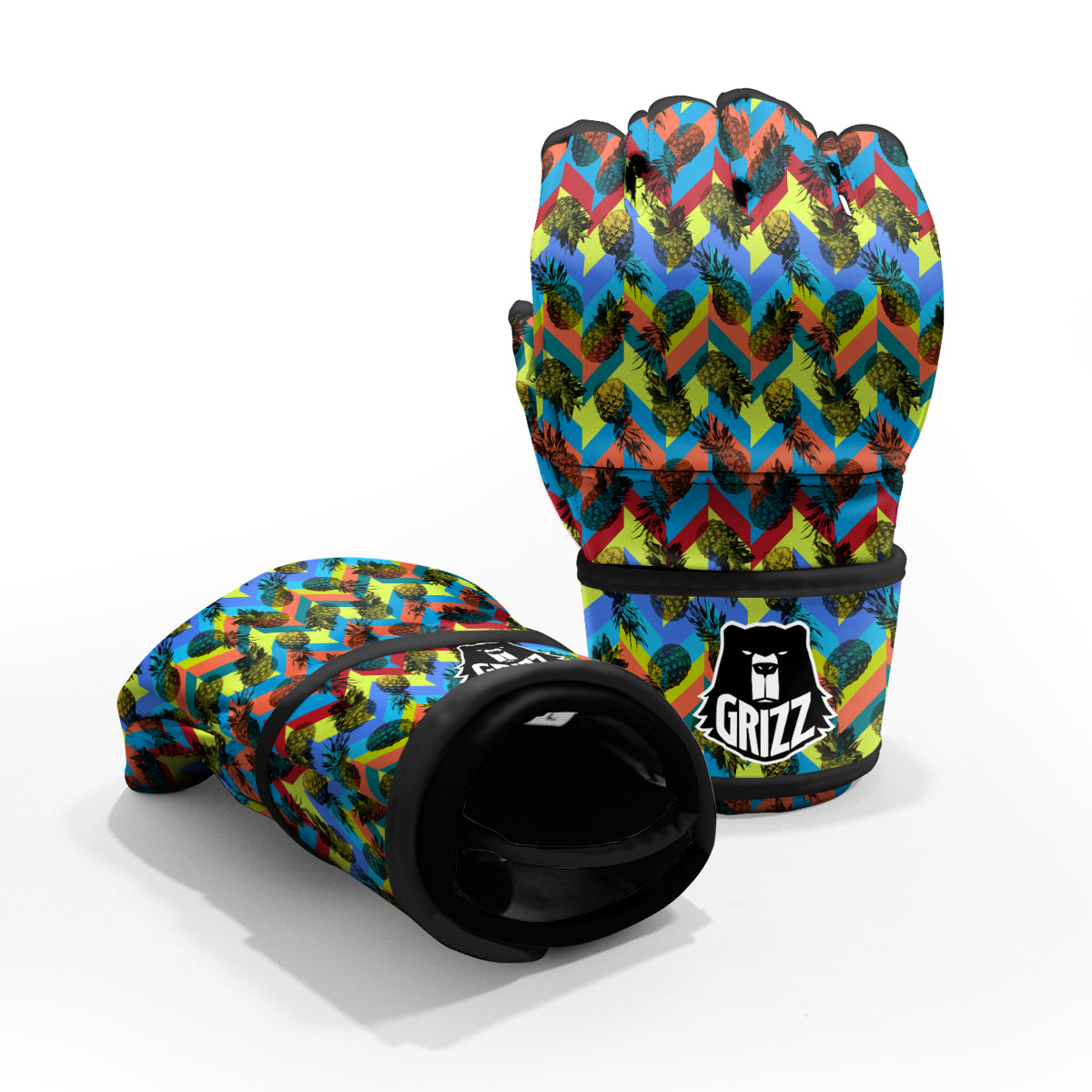 Pineapple Zigzag Print Pattern MMA Gloves-grizzshop