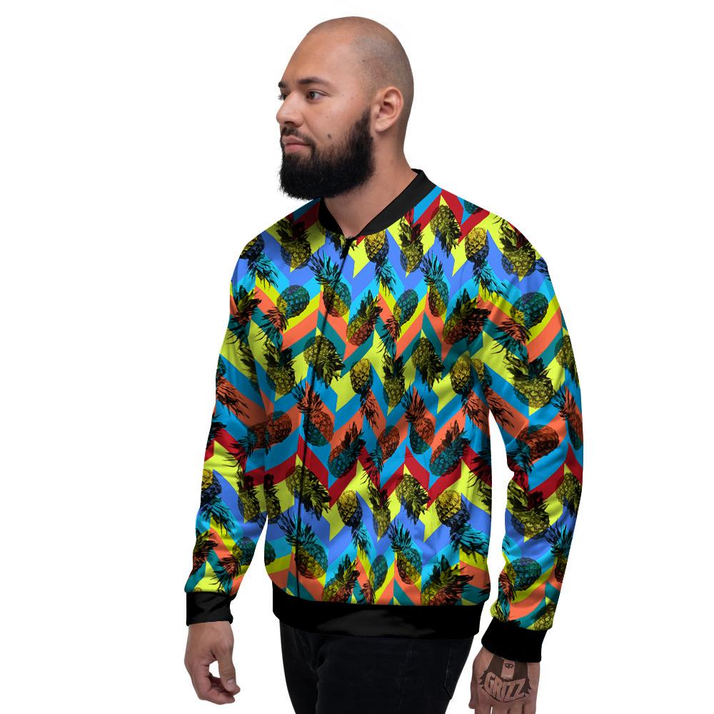Pineapple Zigzag Print Pattern Men's Bomber Jacket-grizzshop