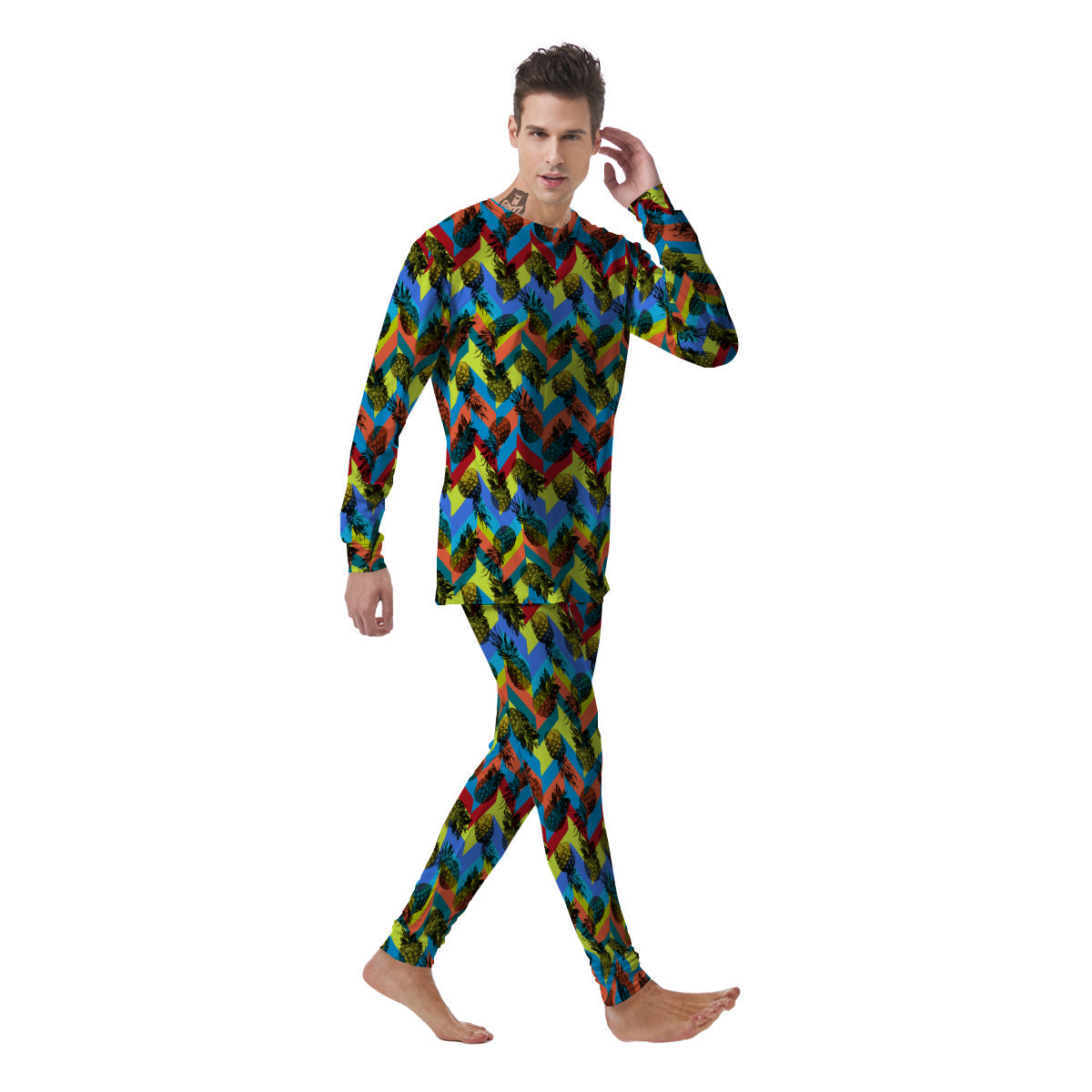 Pineapple Zigzag Print Pattern Men's Pajamas-grizzshop
