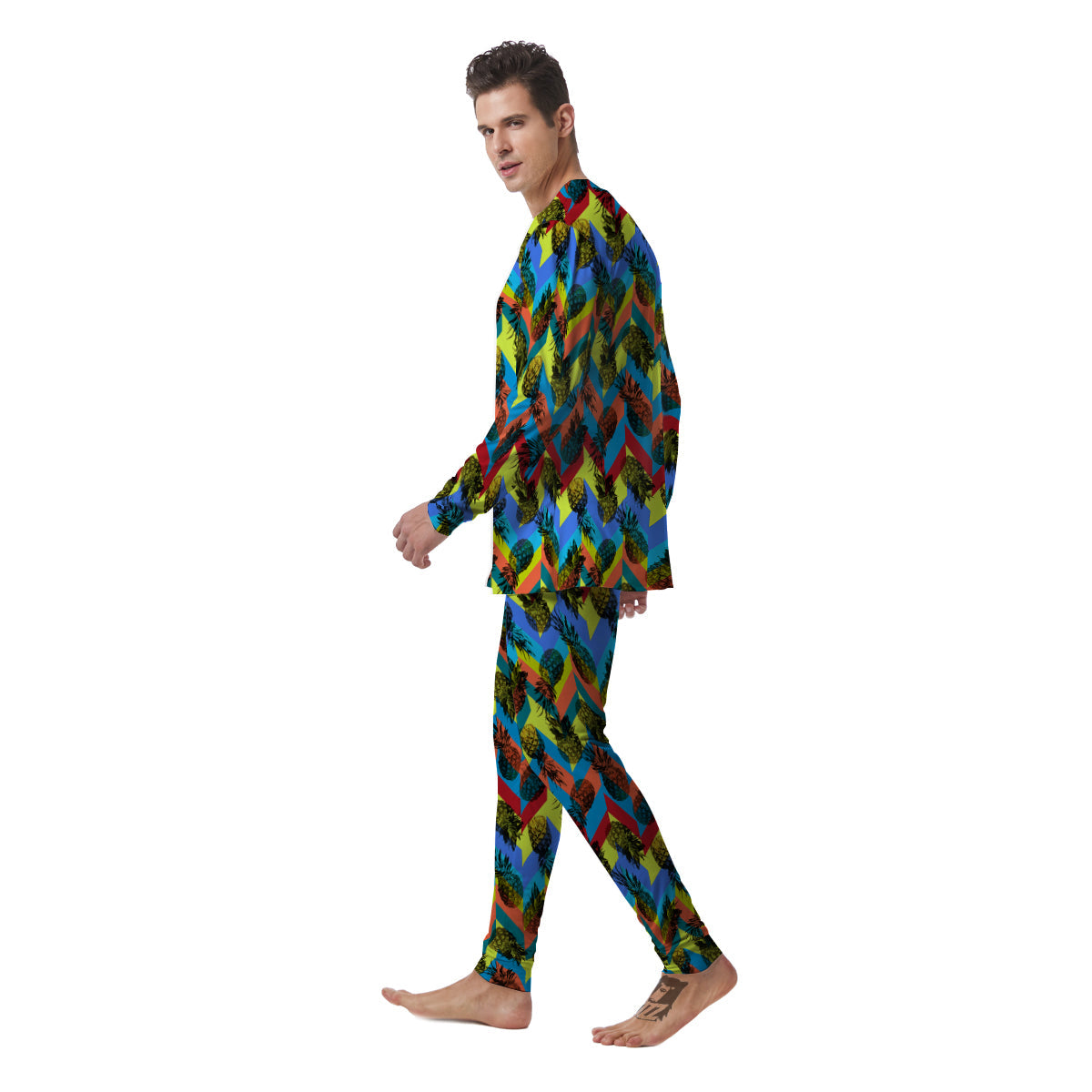 Pineapple Zigzag Print Pattern Men's Pajamas-grizzshop